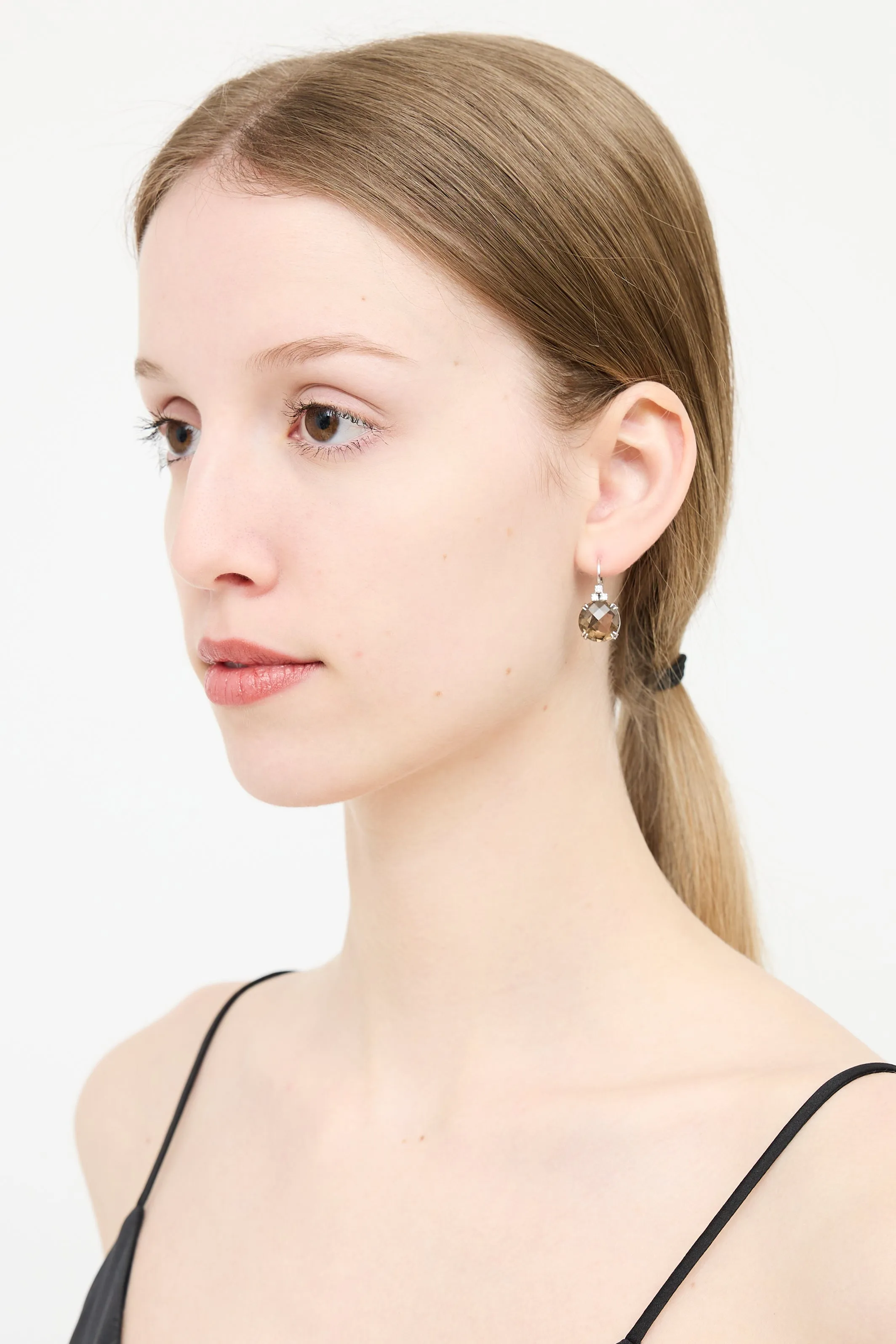 18K White Gold Quartz Diamond Drop Earring