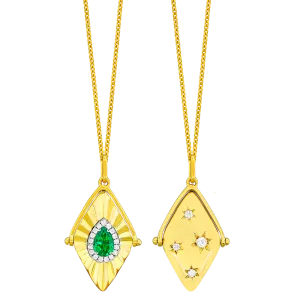 18K Yellow & White Emerald and Natural Diamond 17 inch Necklace