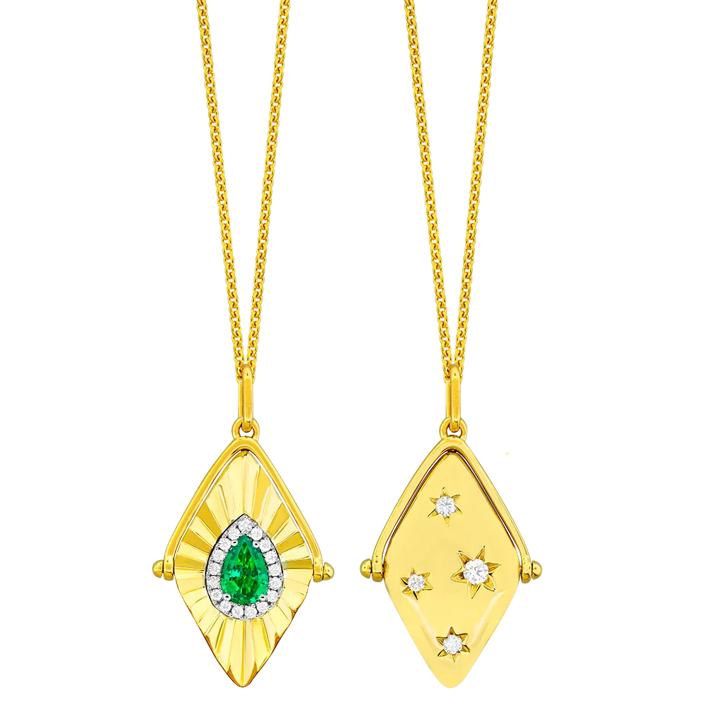 18K Yellow & White Emerald and Natural Diamond 17 inch Necklace