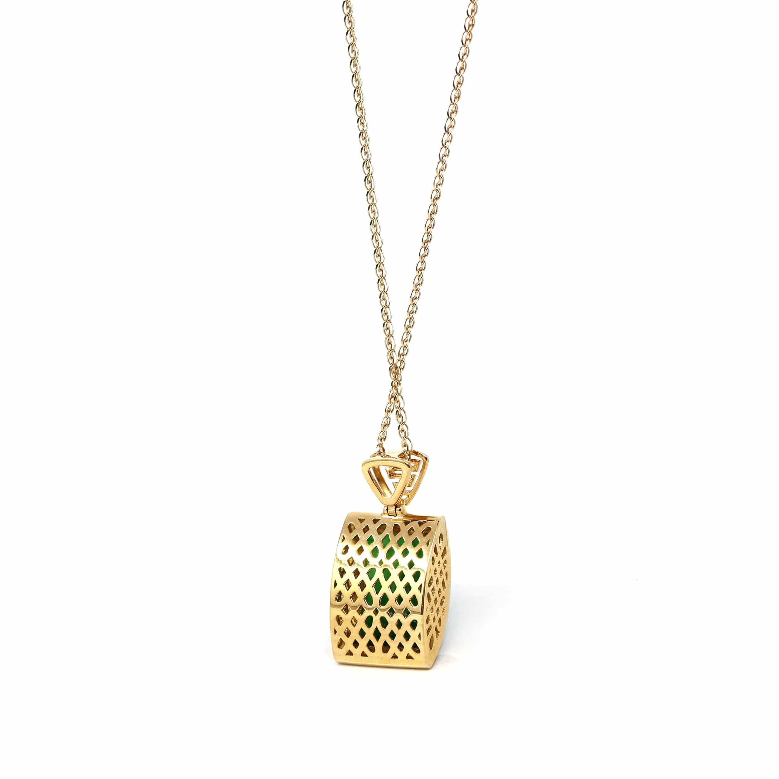 18k Yellow Gold Genuine Burmese Jadeite Bamboo Pendant Necklace With Diamond