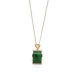 18k Yellow Gold Genuine Burmese Jadeite Bamboo Pendant Necklace With Diamond