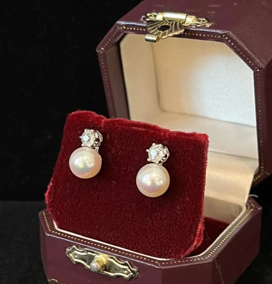1920s Akoya Pearl and Diamond Earrings