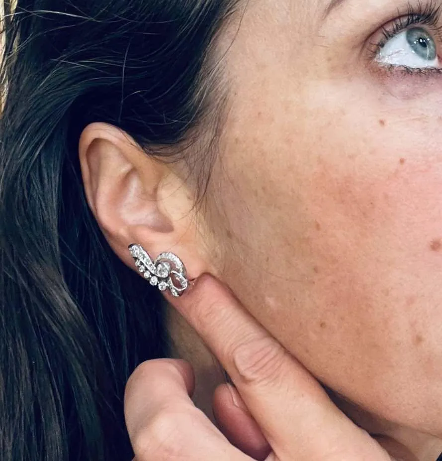 1930s Platinum 3.61ct Diamond Cluster Earrings