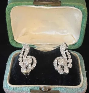1930s Platinum 3.61ct Diamond Cluster Earrings