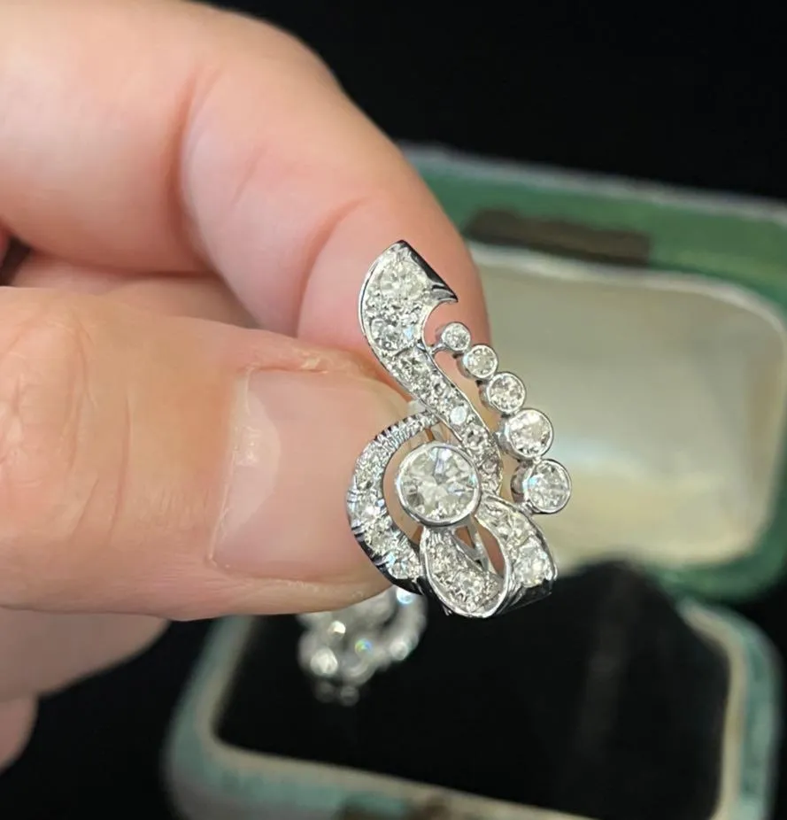 1930s Platinum 3.61ct Diamond Cluster Earrings