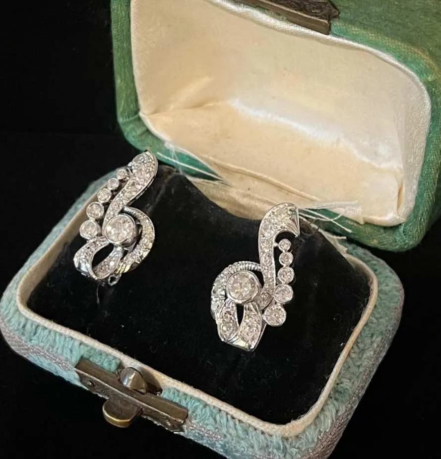 1930s Platinum 3.61ct Diamond Cluster Earrings