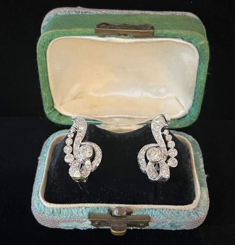 1930s Platinum 3.61ct Diamond Cluster Earrings