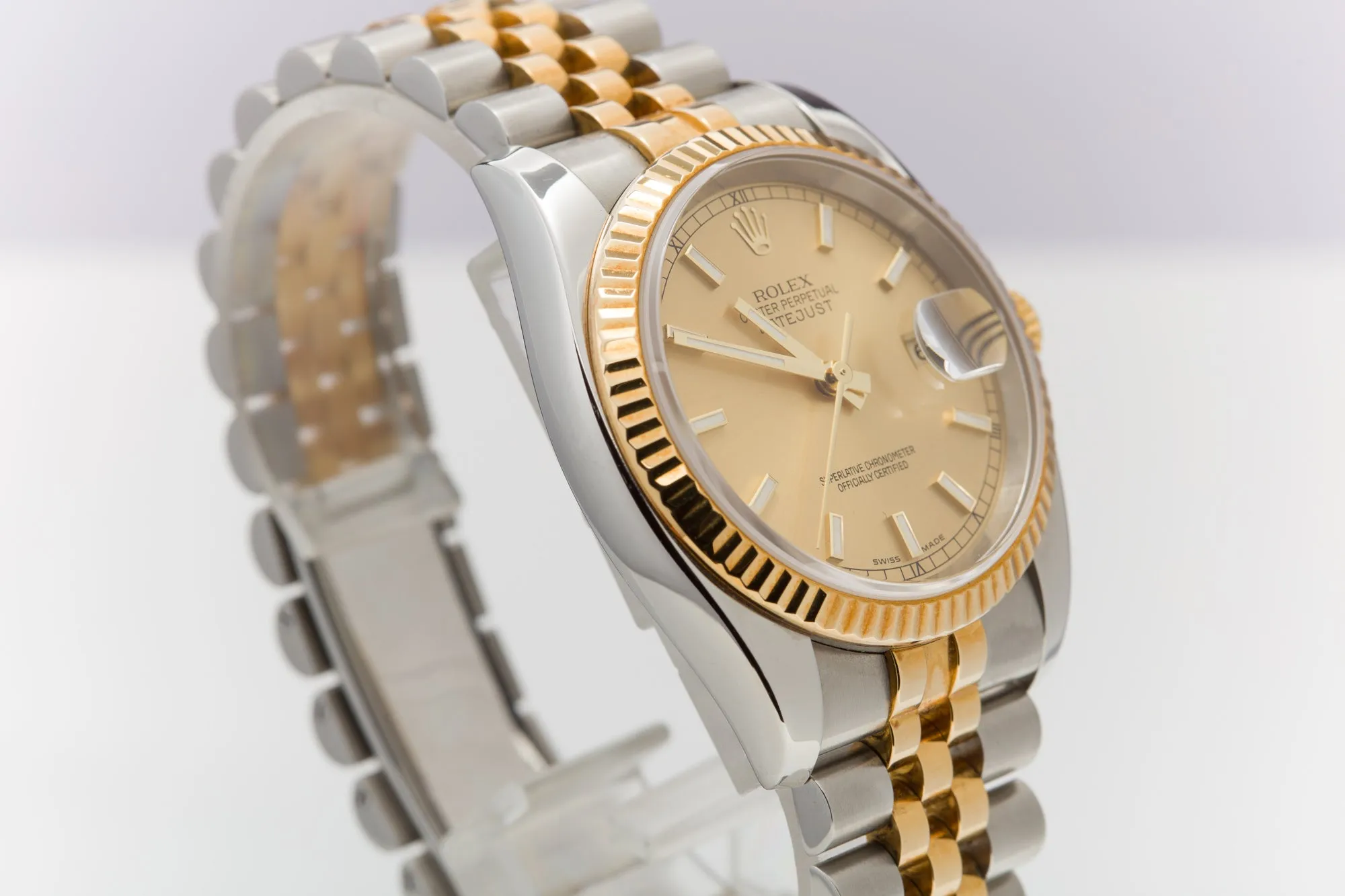 2005 Rolex 18k/St Datejust 116233 Champagne Stick Dial Box And Papers