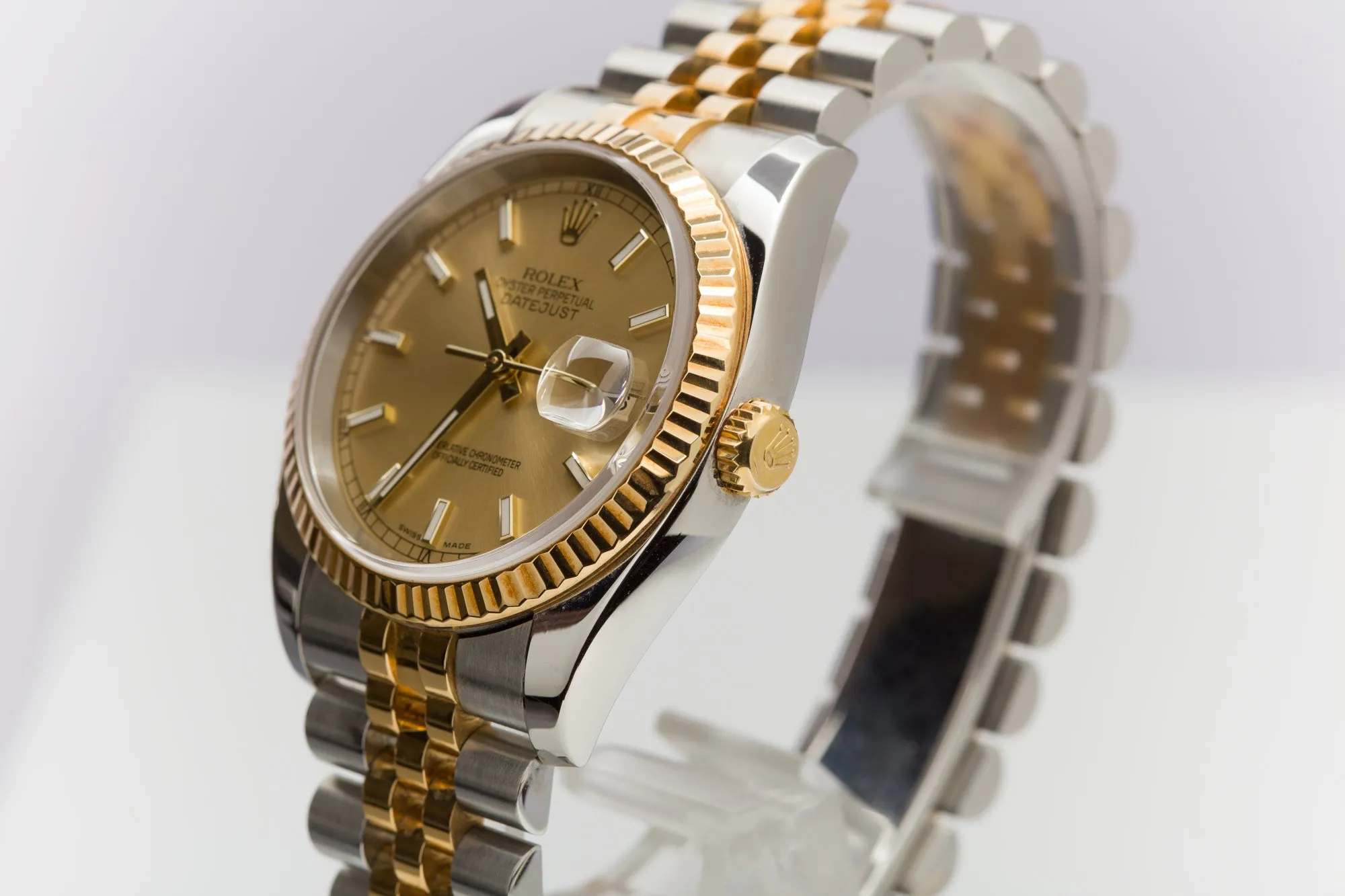 2005 Rolex 18k/St Datejust 116233 Champagne Stick Dial Box And Papers