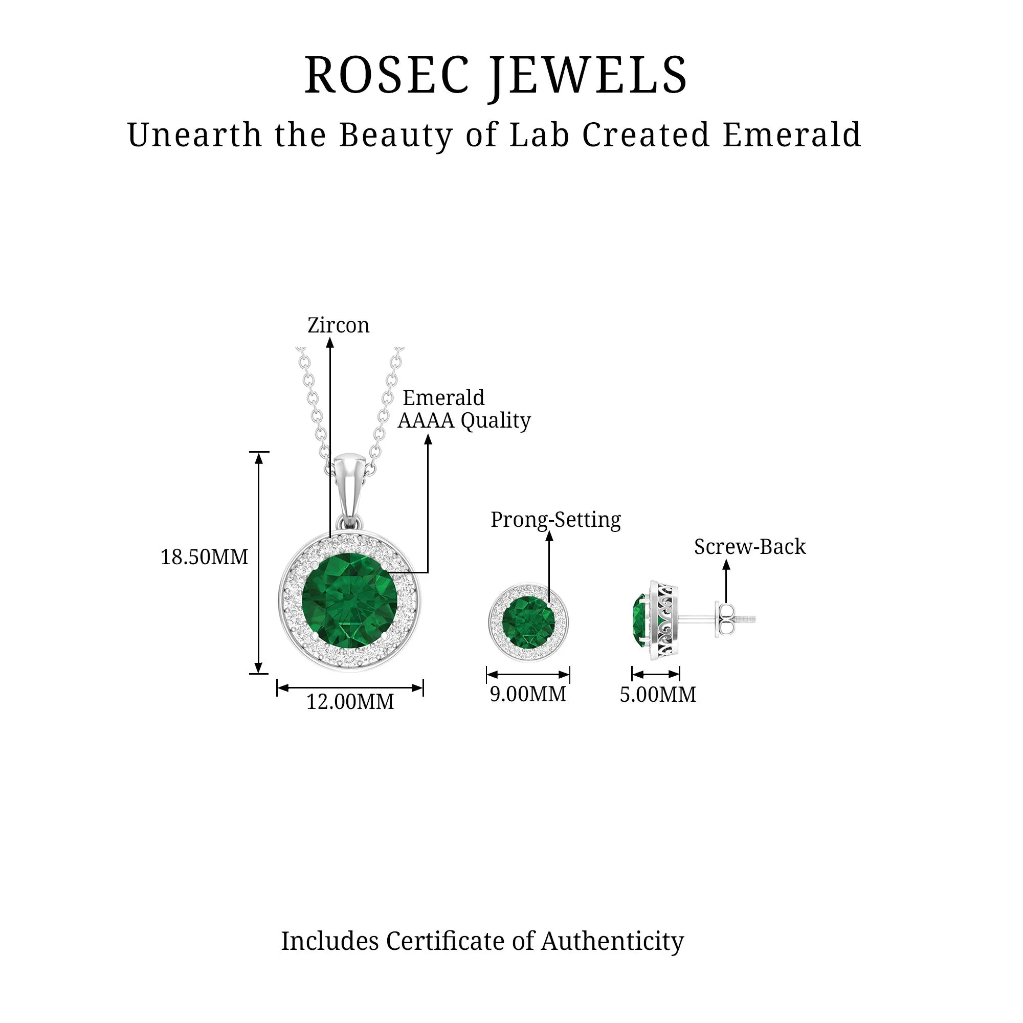 4.75 CT Classic Created Emerald Silver Halo Jewelry Set with Zircon