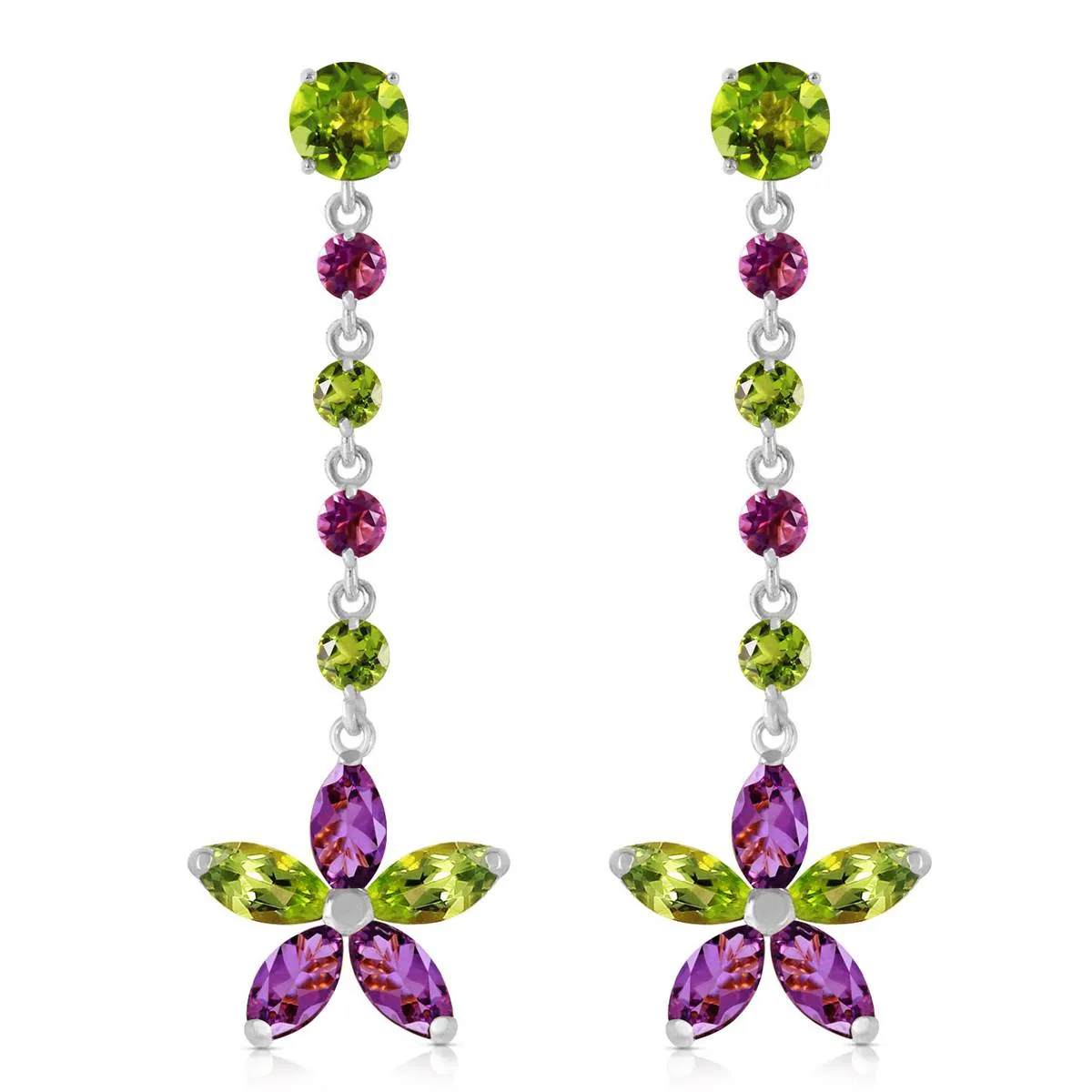 4.8 Carat 14K Solid White Gold Chandelier Earrings Peridot Amethyst