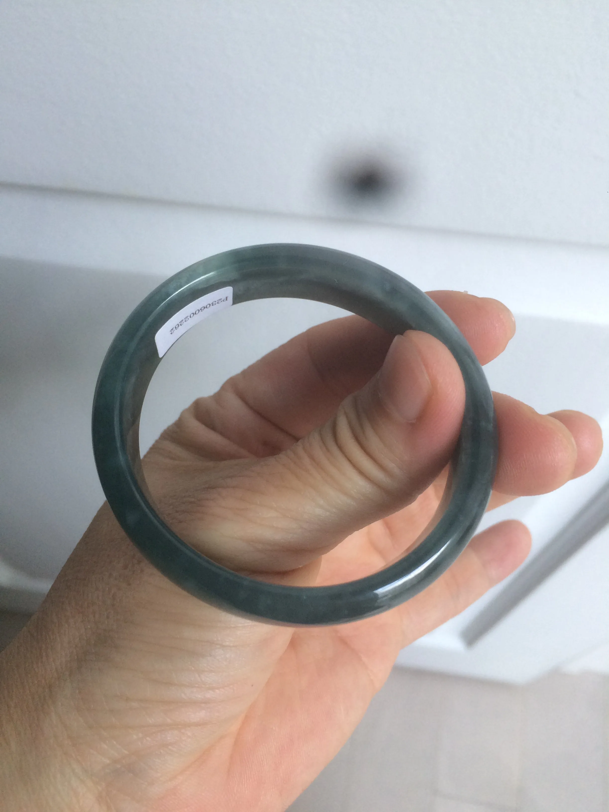 49mm Certified Type A 100% Natural icy watery deep sea green/blue/gray/white oval Guatemala Jadeite bangle F124-2262