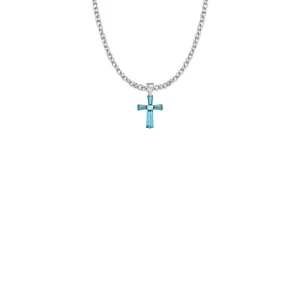 5/8 Inch Sterling Silver and Glass Crystal First Communion December Birthstone Baguette Cross Necklace