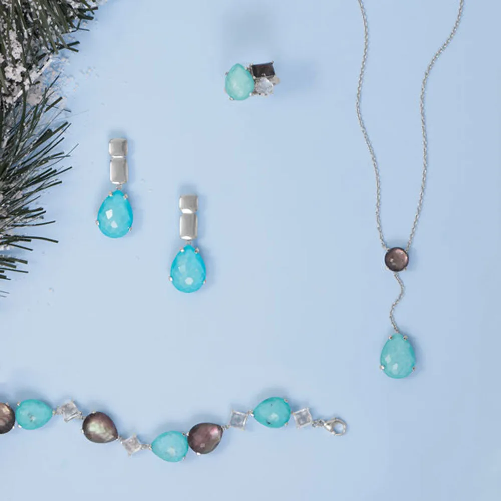 7"   1" Topaz, Turquoise and Mother of Pearl Bracelet