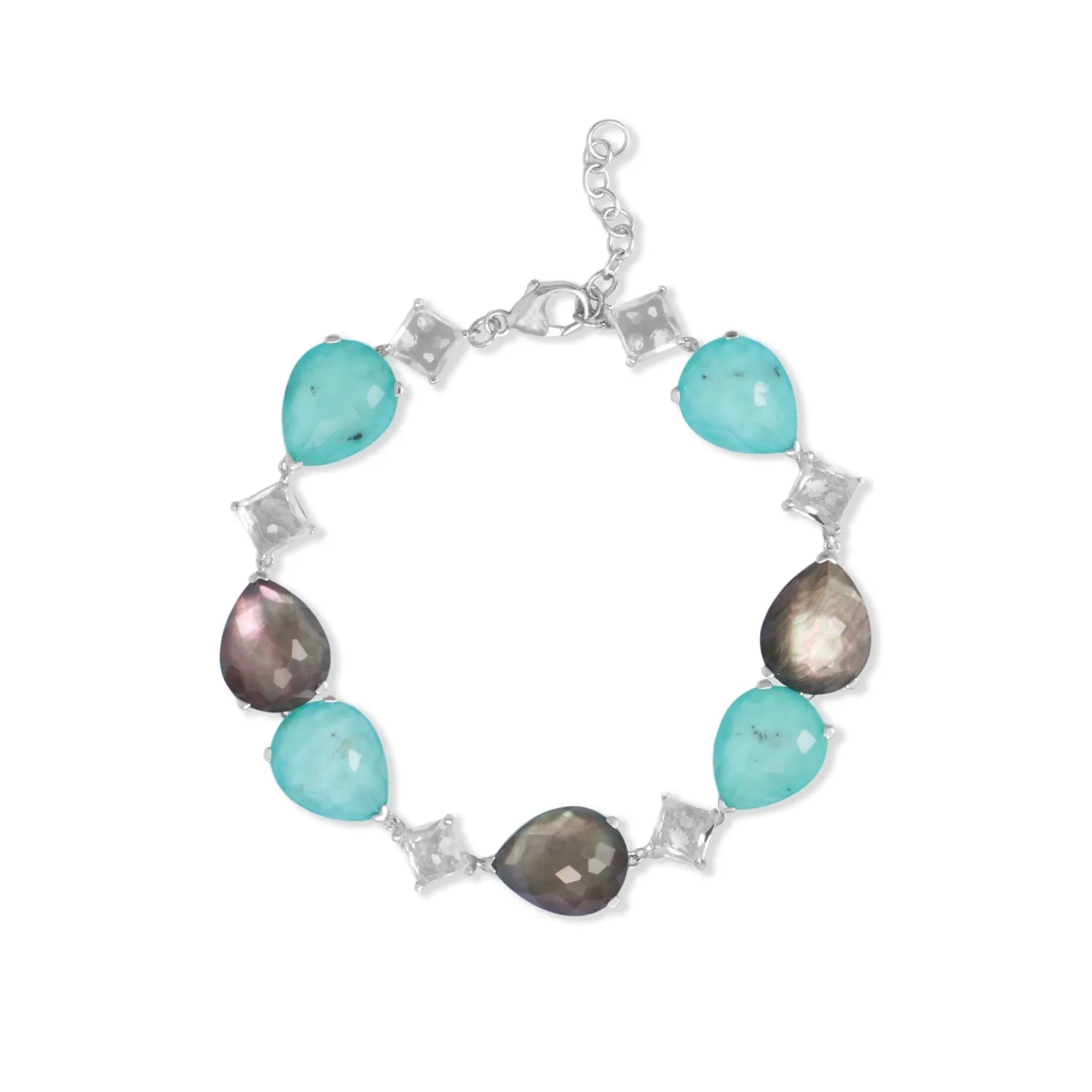 7"   1" Topaz, Turquoise and Mother of Pearl Bracelet