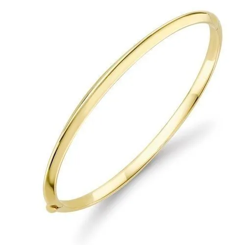9ct Gold Bangle, Women's Hinged Knife Edge Glamour, 3mm, 5.70g, Gift Box Included