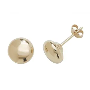 9ct  Yellow  Gold  6mm  Button  Stud  Earrings  ES407