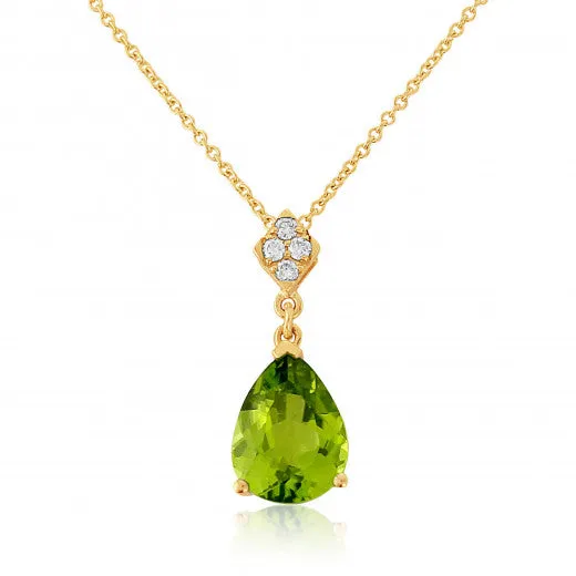 9ct Yellow Gold Diamond Peridot Necklace