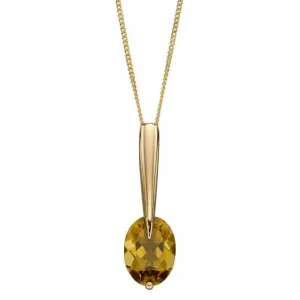 9ct Yellow Gold Olive Quartz Long Drop Pendant GP2290G