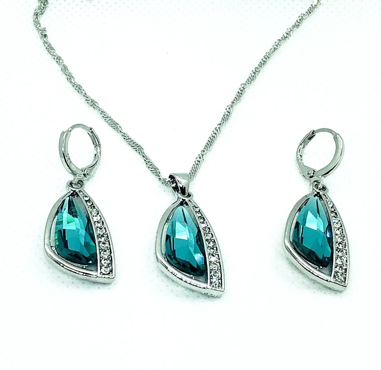 Abstract Aqua Austrian Crystal Necklace & Earrings Set for Women