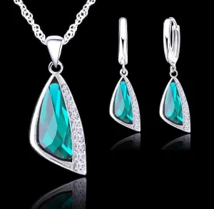 Abstract Aqua Austrian Crystal Necklace & Earrings Set for Women