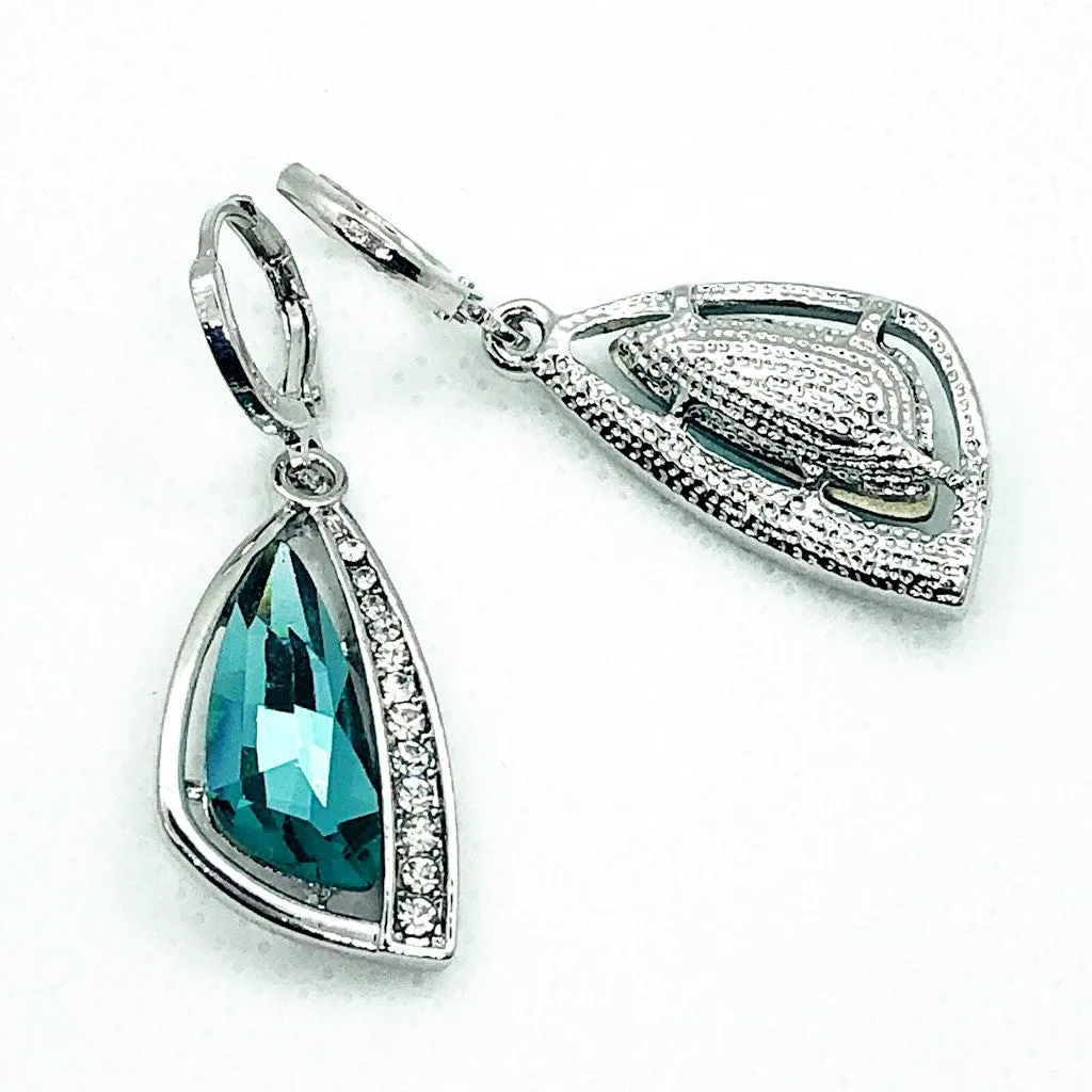 Abstract Aqua Austrian Crystal Necklace & Earrings Set for Women