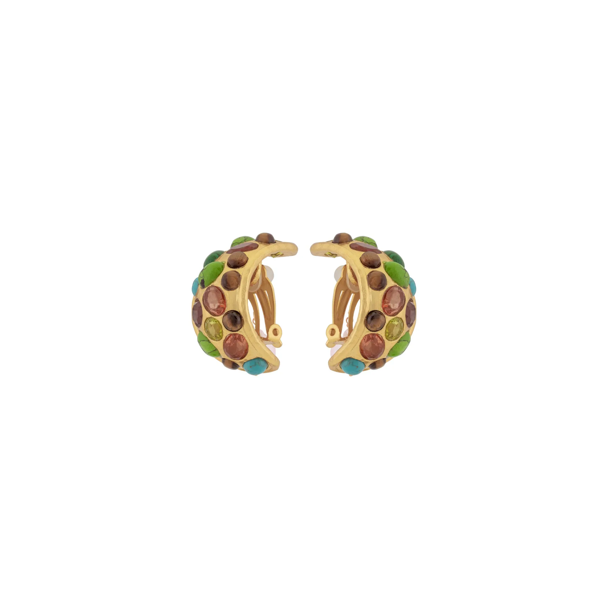 Alicia Earrings Green Turquoise, Tiger Eye, Golden Turquoise, Malachite, Citrine Quartz & Peridot Quartz