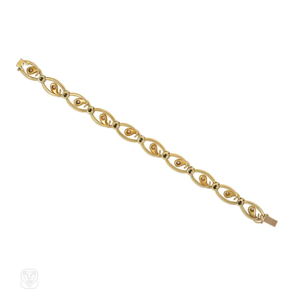 Antique diamond, turquoise and gold snake link bracelet
