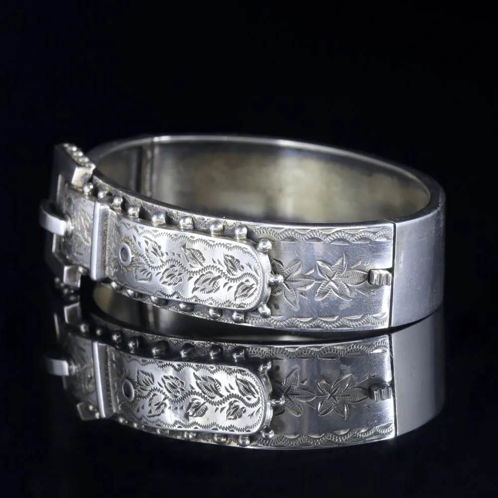 Antique Victorian Buckle Bangle Sterling Silver Dated Birmingham 1888