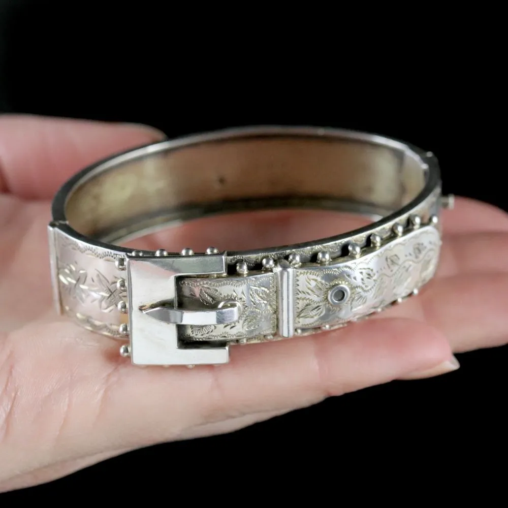Antique Victorian Buckle Bangle Sterling Silver Dated Birmingham 1888