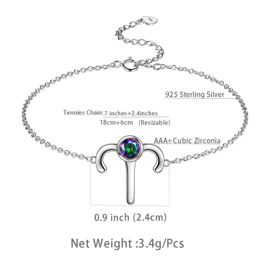 Aries Bracelet Women Girls Jewelry Birthday Gift Mystic Topaz Sterling Silver