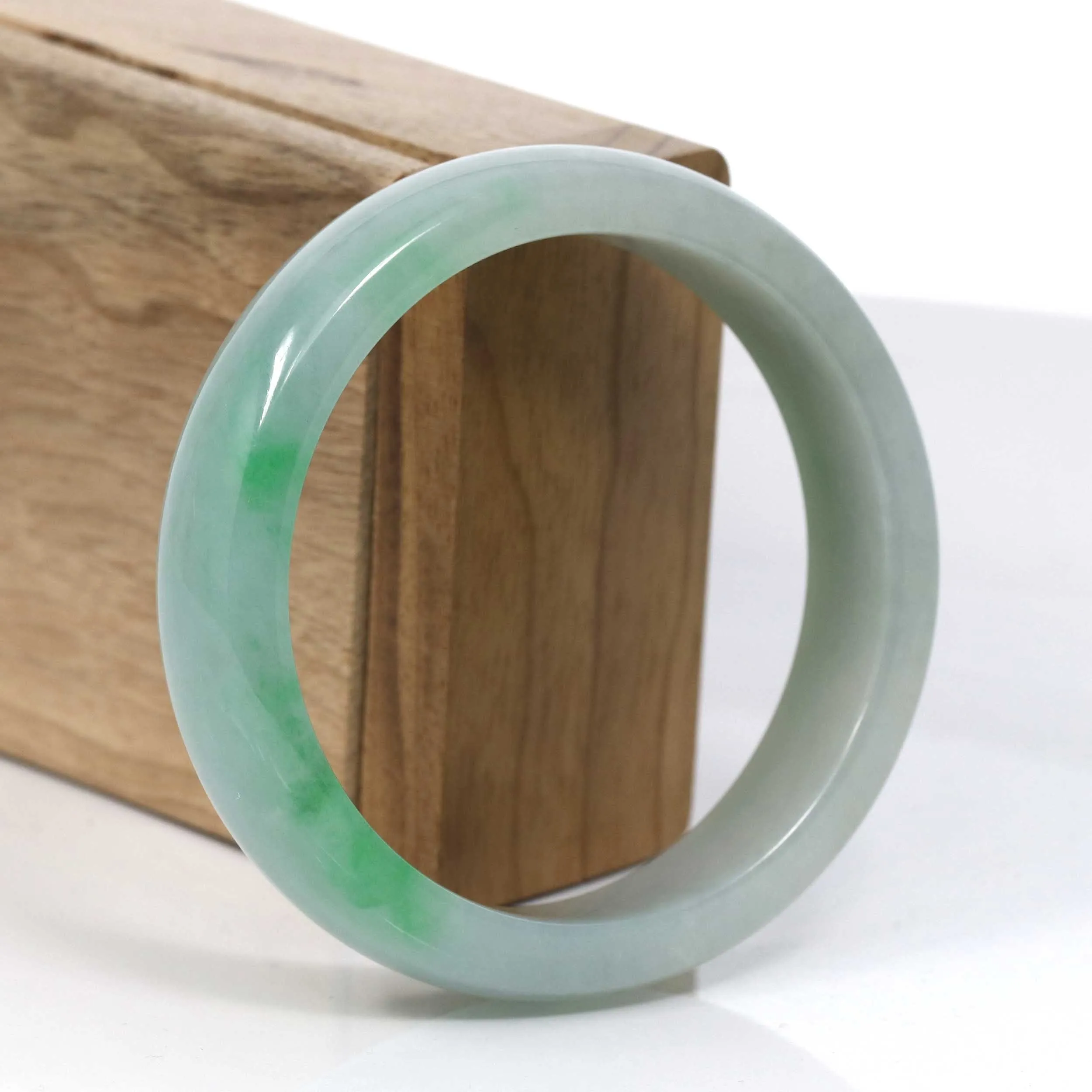 Baikalla Classic Green Natural Jadeite Jade Wider Bangle Bracelet (58.9 mm) #960