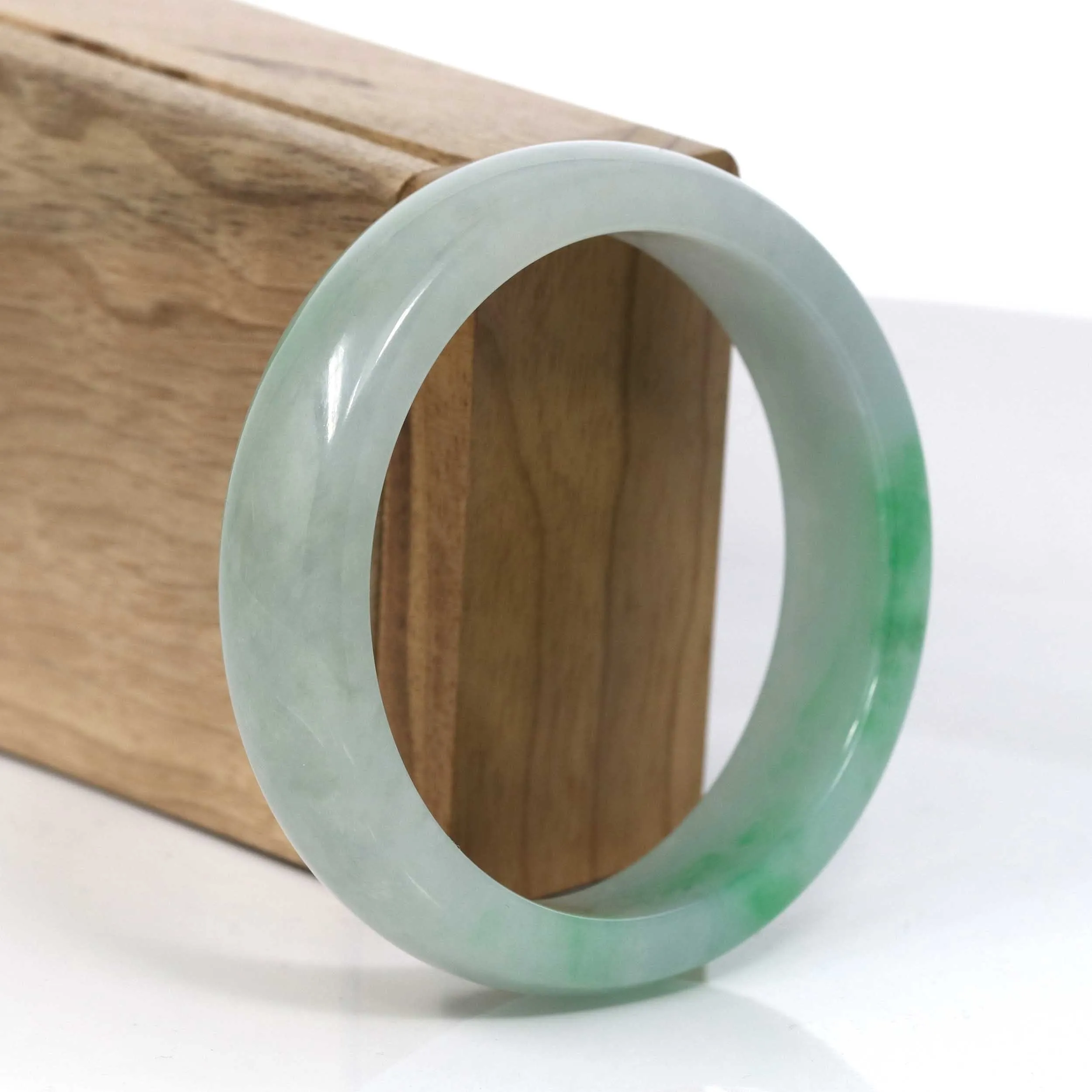 Baikalla Classic Green Natural Jadeite Jade Wider Bangle Bracelet (58.9 mm) #960