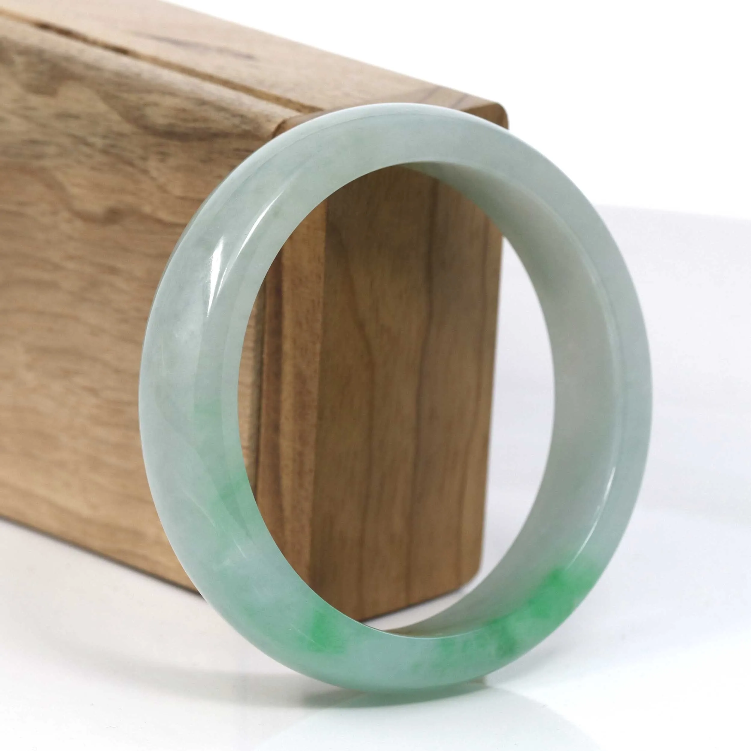Baikalla Classic Green Natural Jadeite Jade Wider Bangle Bracelet (58.9 mm) #960