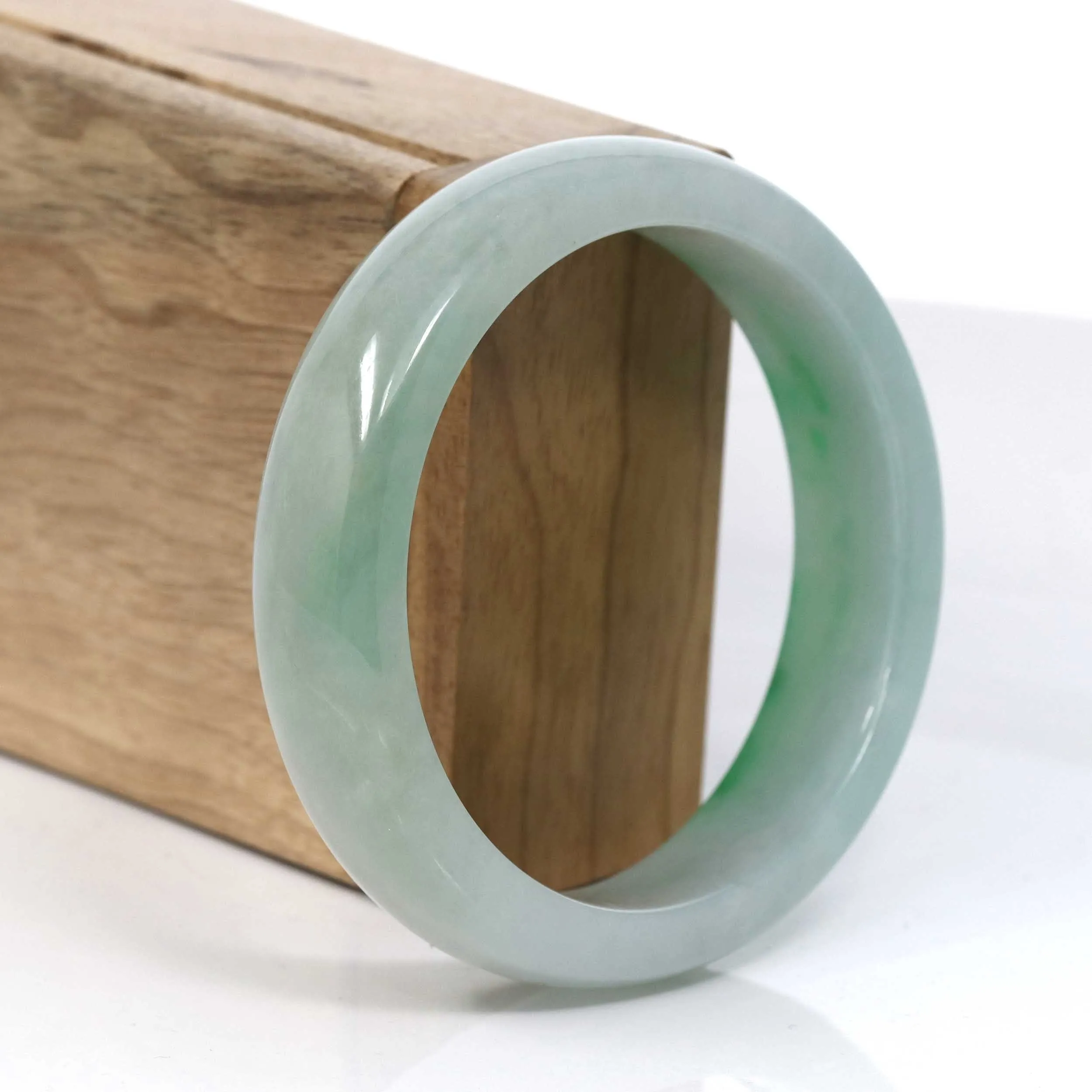 Baikalla Classic Green Natural Jadeite Jade Wider Bangle Bracelet (58.9 mm) #960