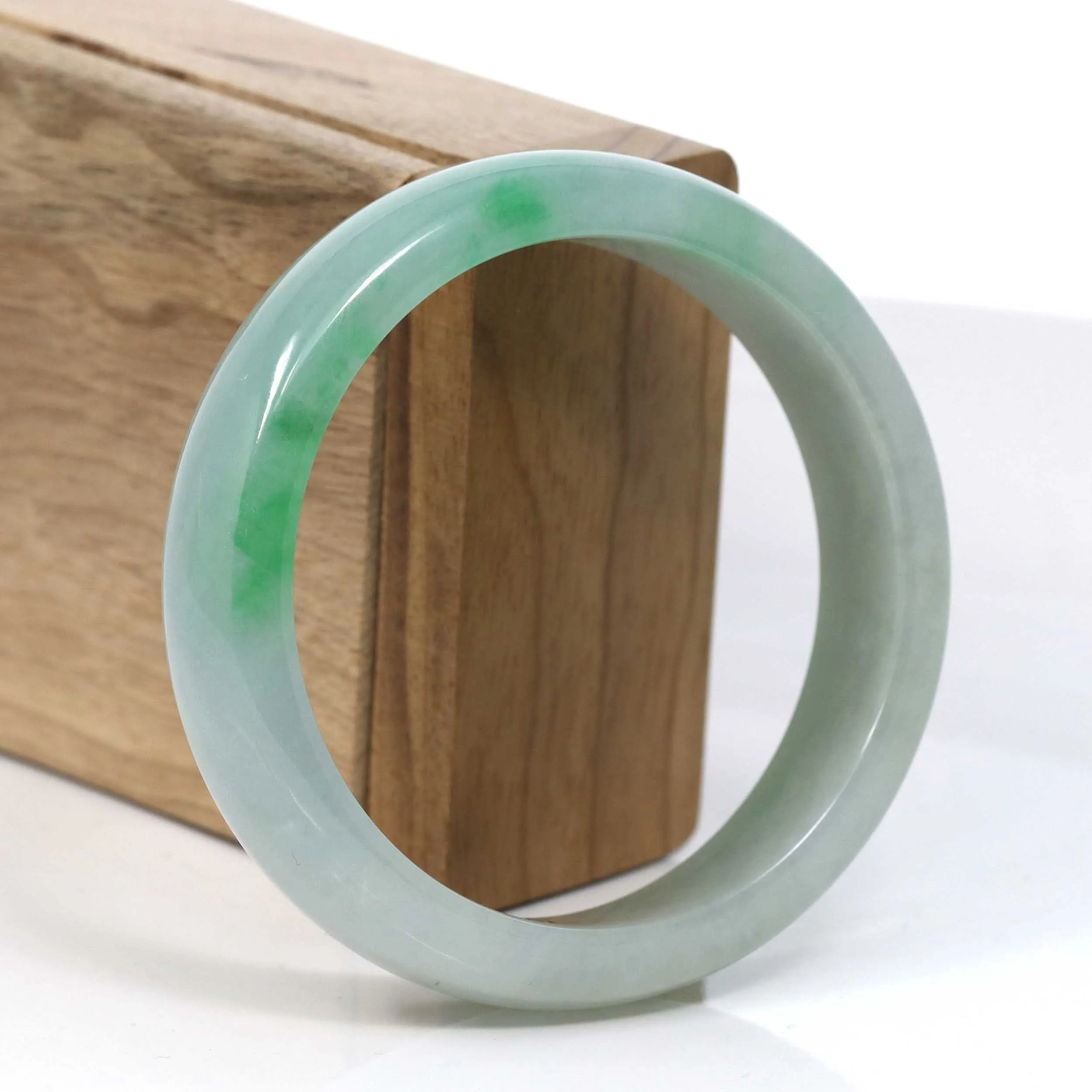 Baikalla Classic Green Natural Jadeite Jade Wider Bangle Bracelet (58.9 mm) #960