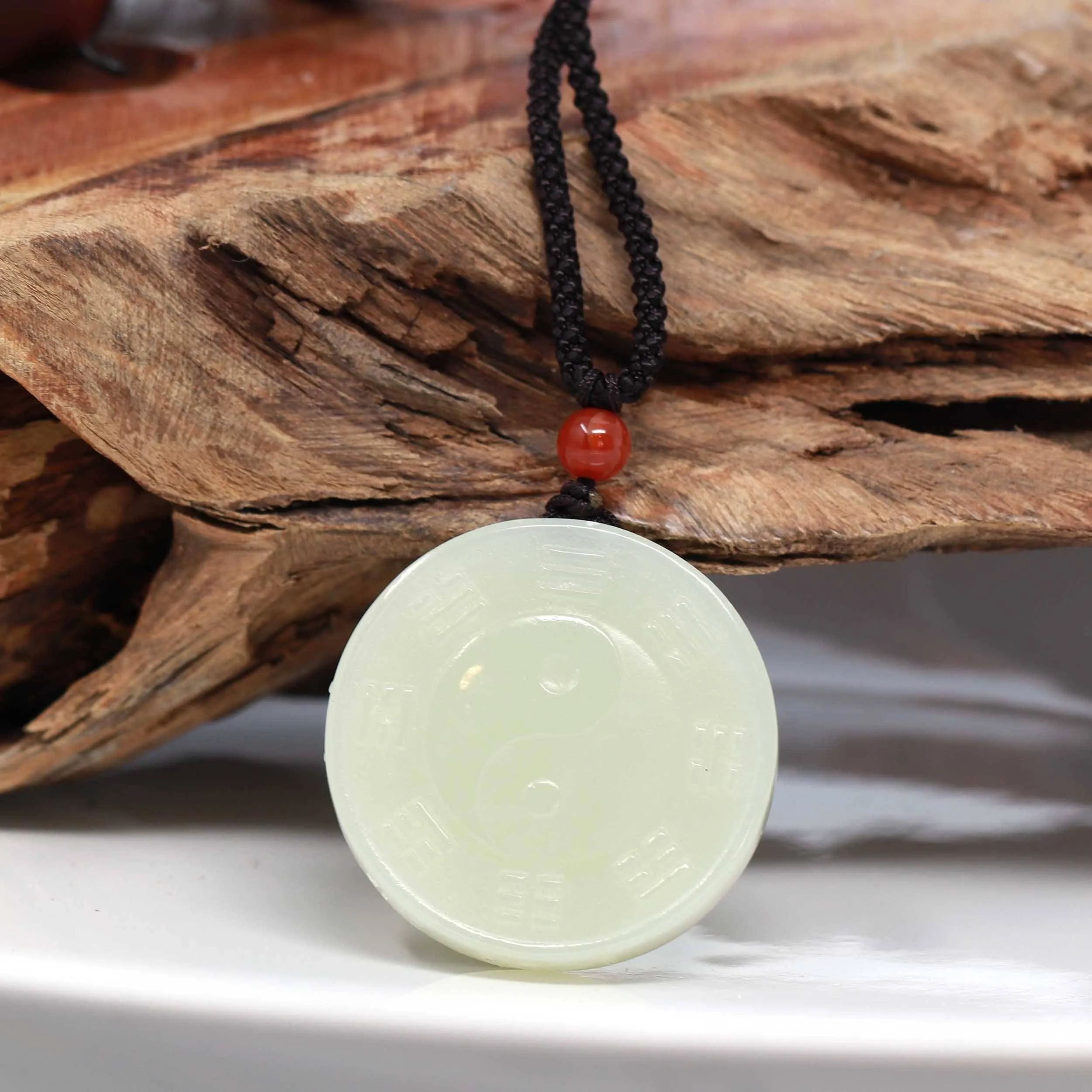 Baikalla™ "Classic Yin Yang" Genuine HeTian White Nephrite Jade Yinyang Pendant Necklace