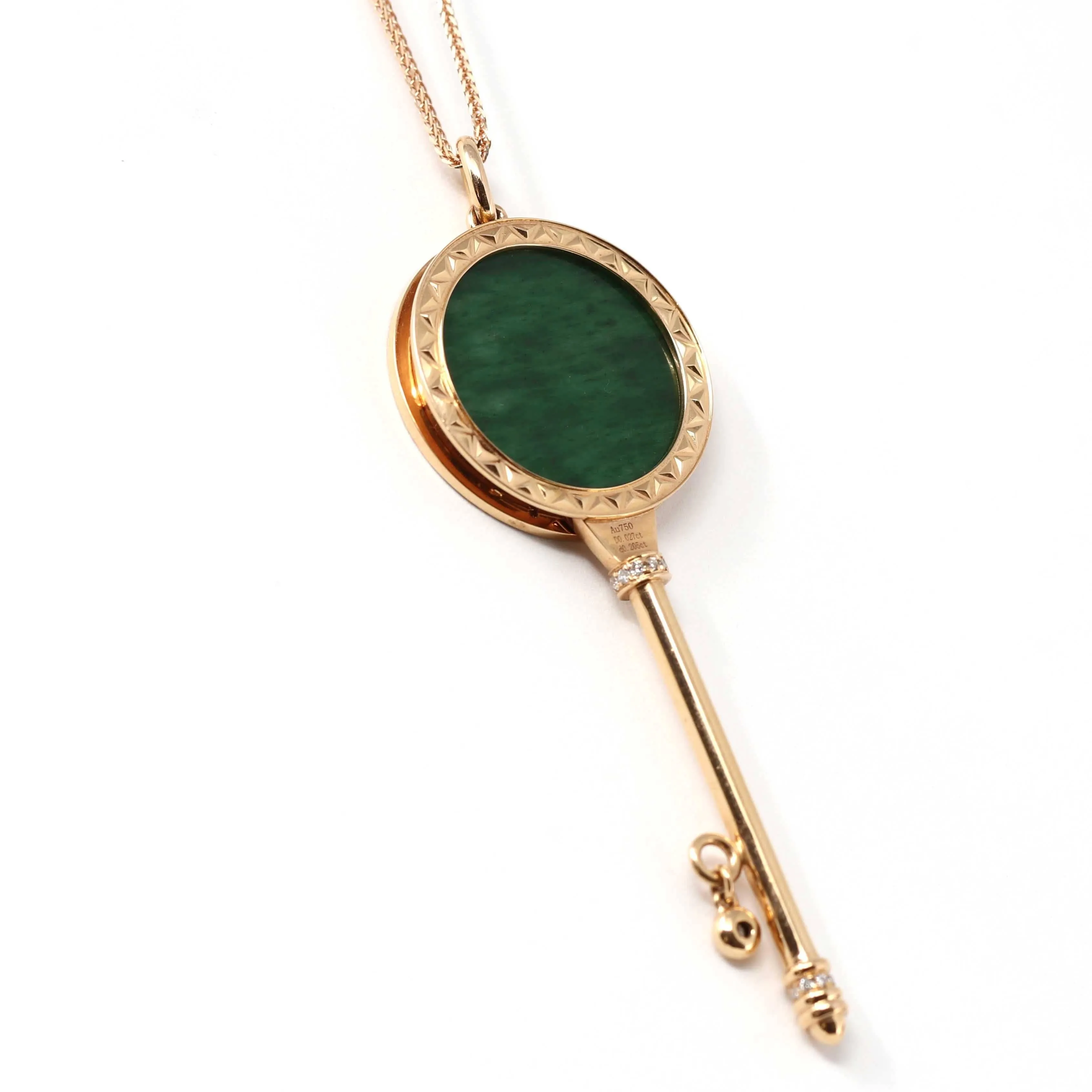 Baikalla™ "Lucky Key" 18k Rose Gold Jadeite Jade Key Pendant Necklace With Diamond