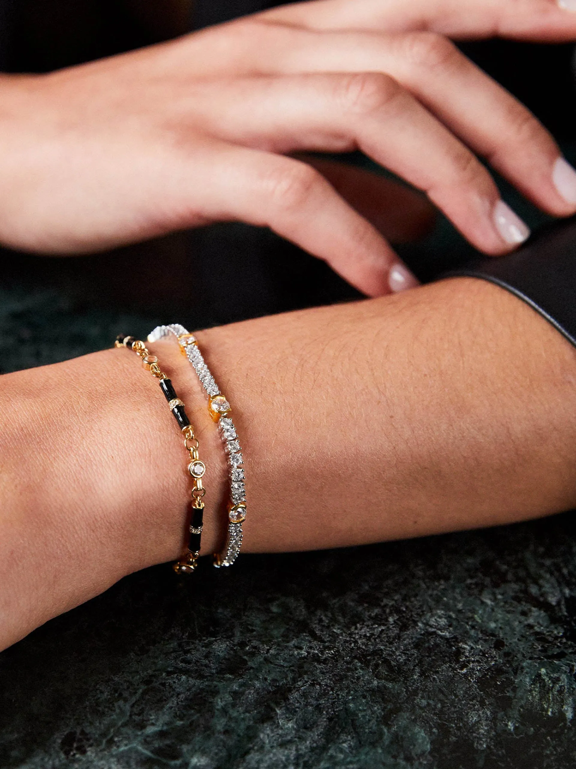 Black enamel Marlowe bracelet with white topaz