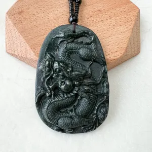 Black Jadeite Jade Omphacite Dragon Hand Carved Necklace, LGG-1221-1652974063