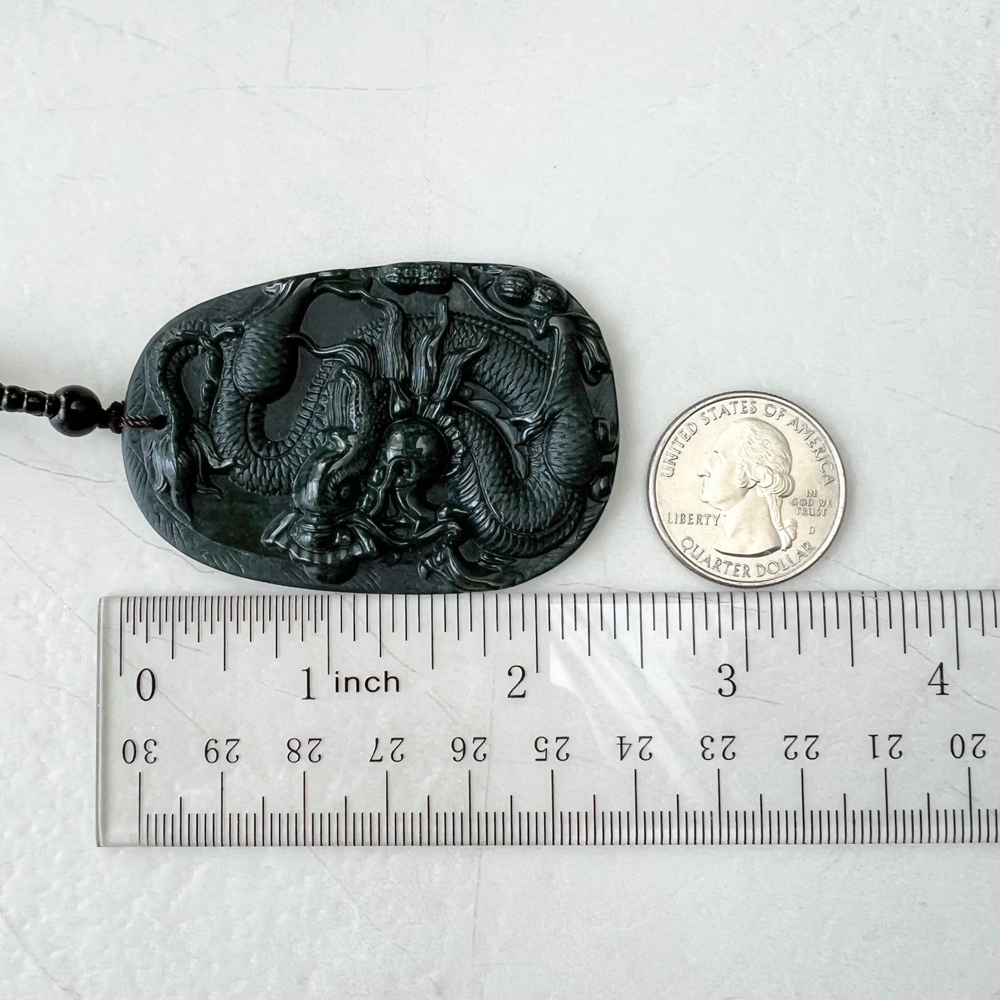 Black Jadeite Jade Omphacite Dragon Hand Carved Necklace, LGG-1221-1652974063