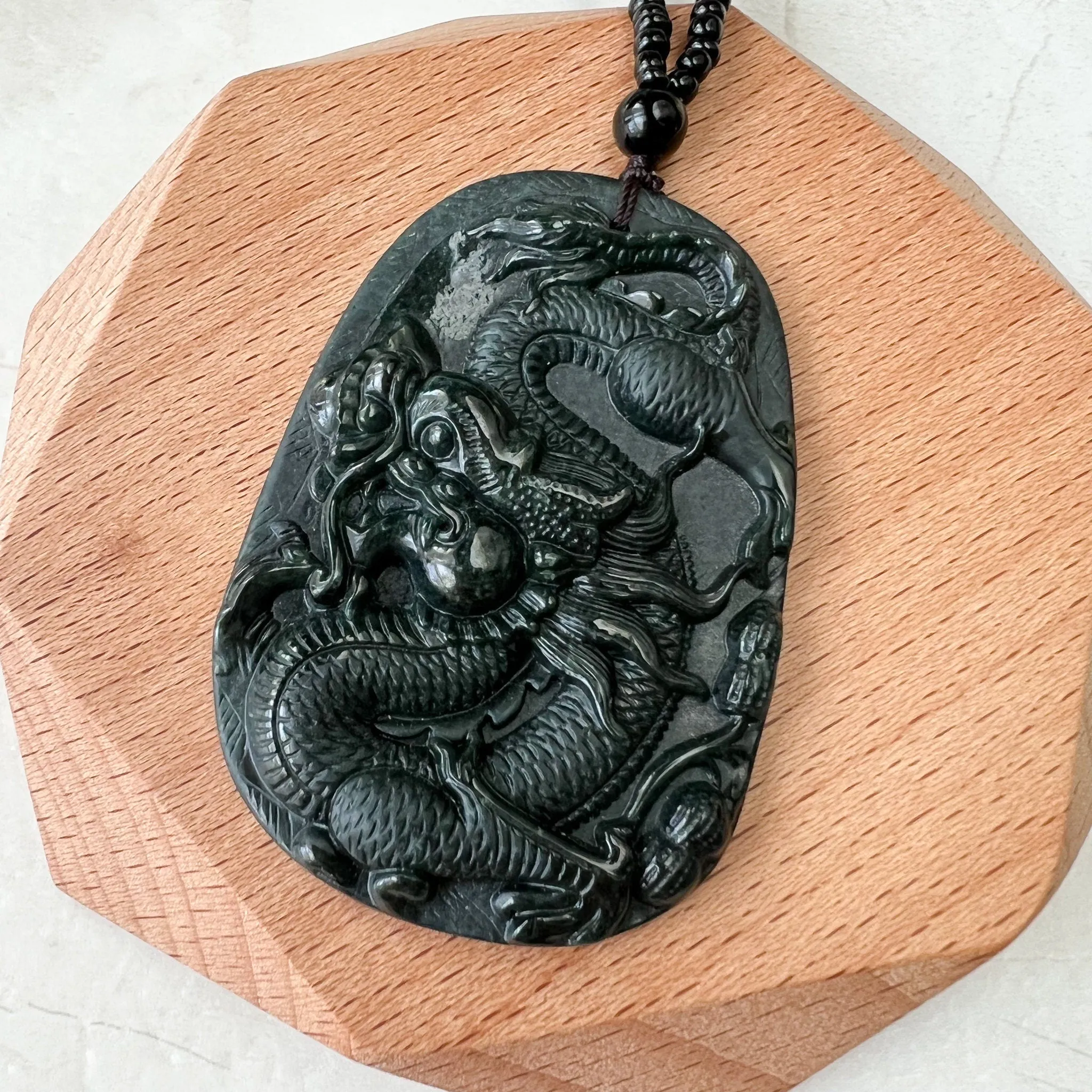Black Jadeite Jade Omphacite Dragon Hand Carved Necklace, LGG-1221-1652974063