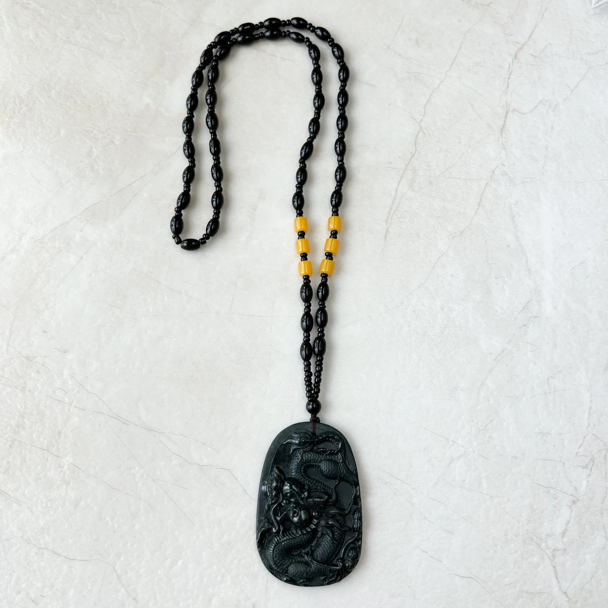 Black Jadeite Jade Omphacite Dragon Hand Carved Necklace, LGG-1221-1652974063