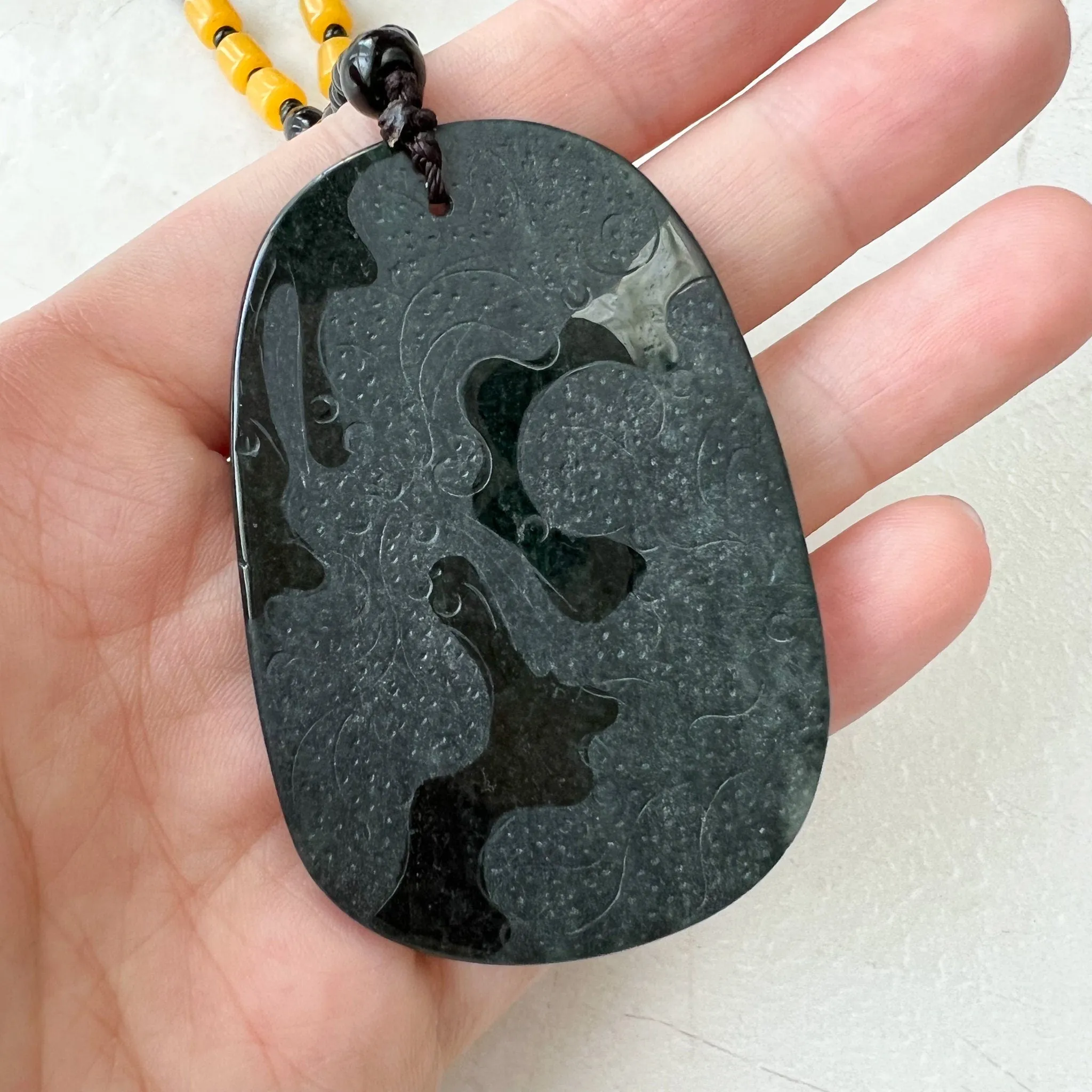Black Jadeite Jade Omphacite Dragon Hand Carved Necklace, LGG-1221-1652974063