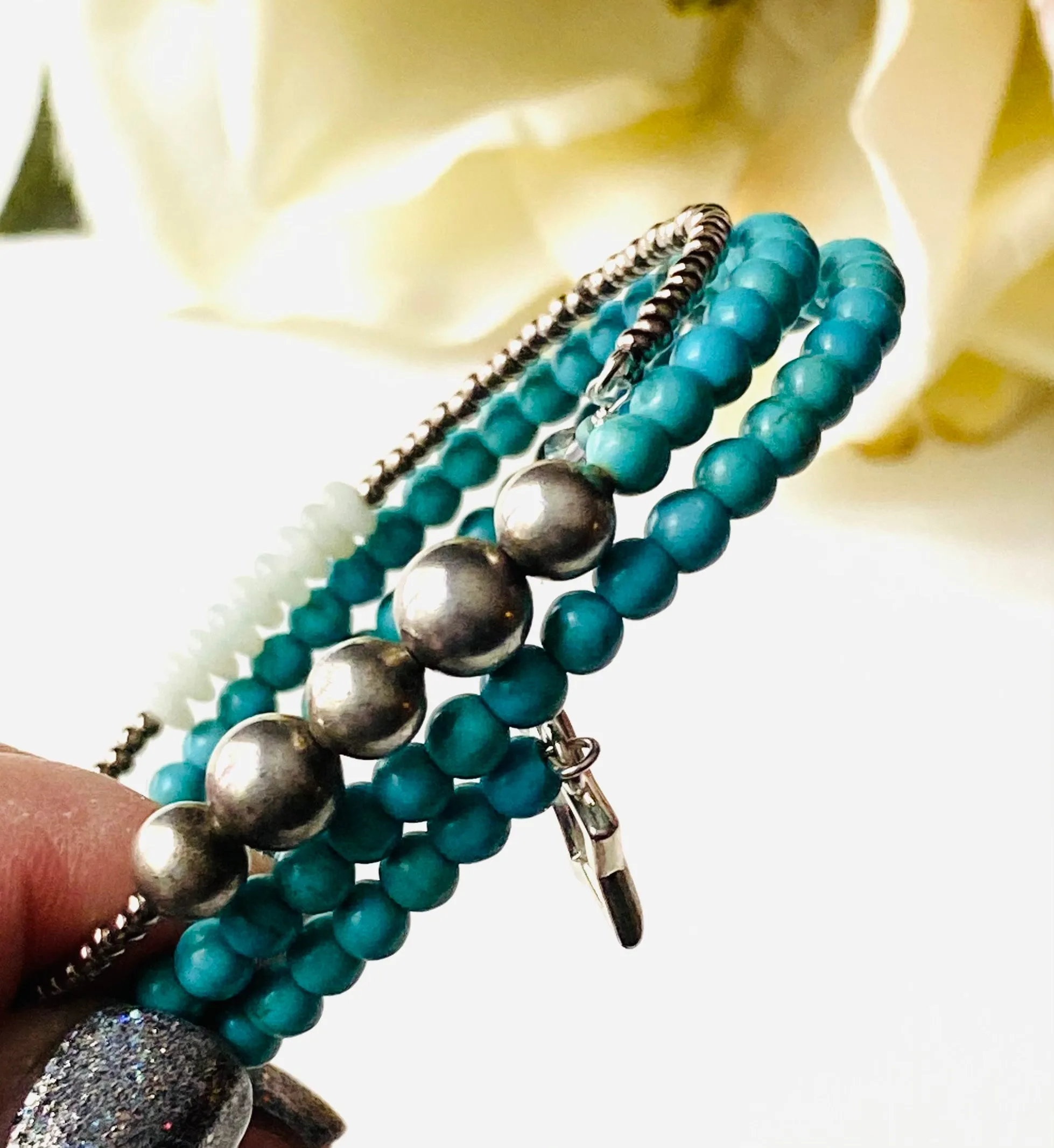Blue and Silver Memory Wire Slinky Bracelet, Slinky Bracelet