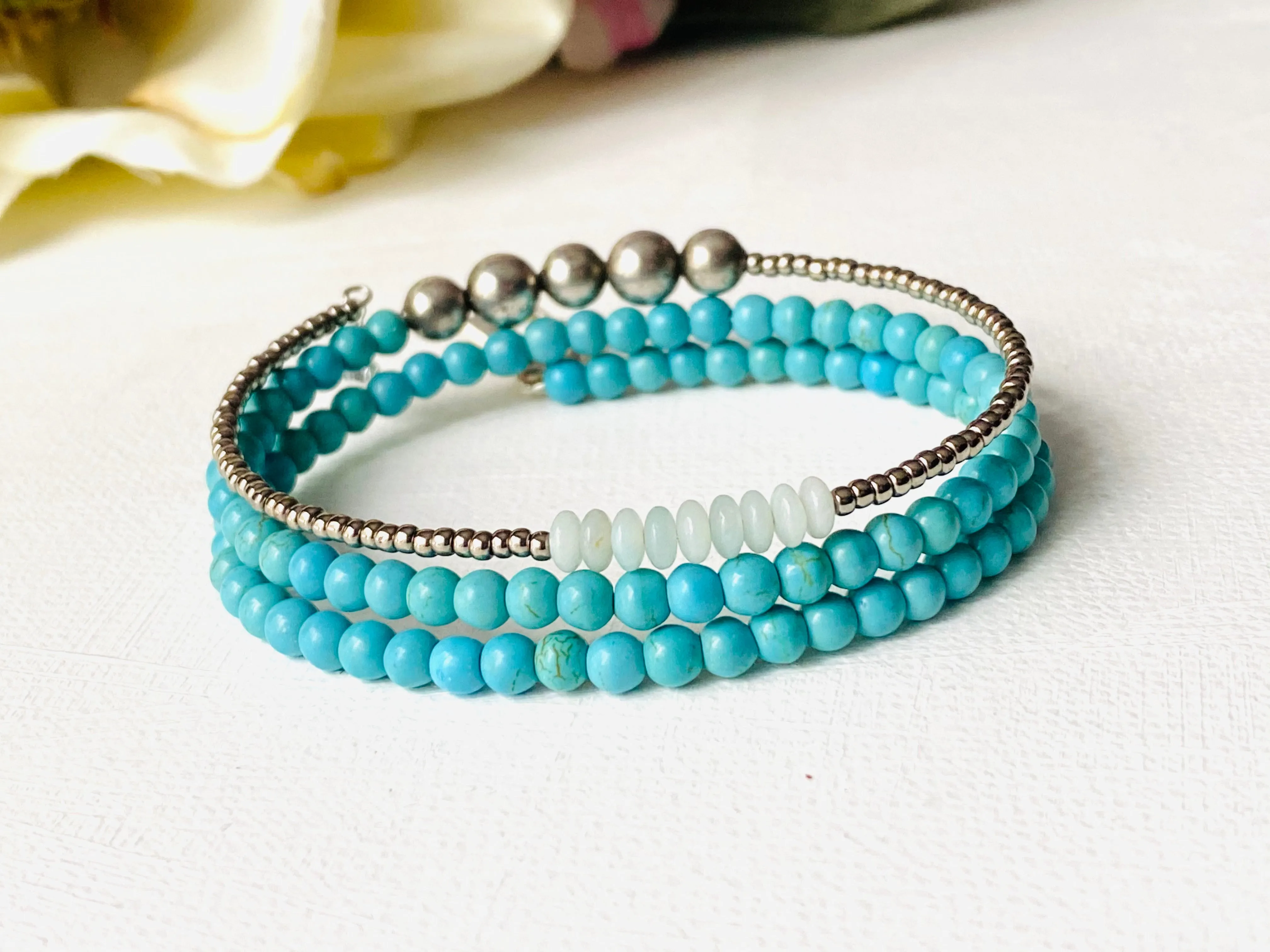 Blue and Silver Memory Wire Slinky Bracelet, Slinky Bracelet