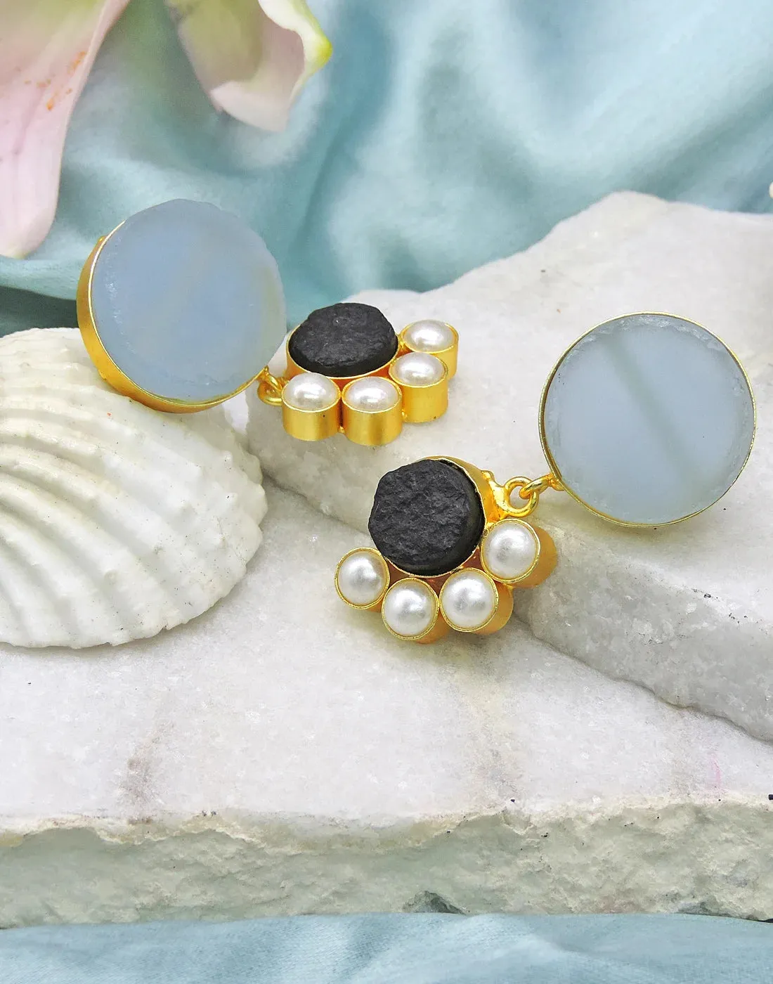Blue Onyx & Quartz Earrings