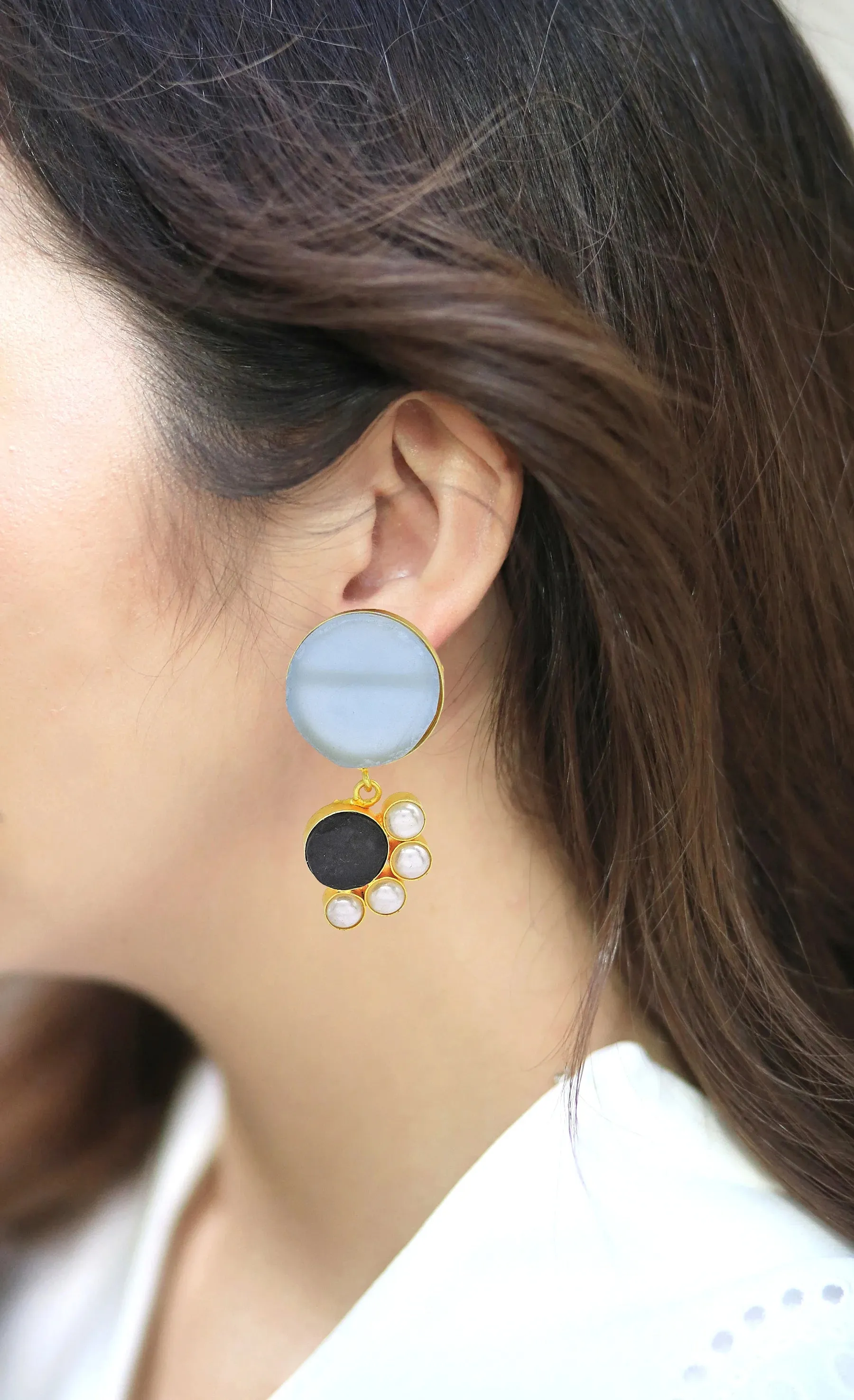 Blue Onyx & Quartz Earrings