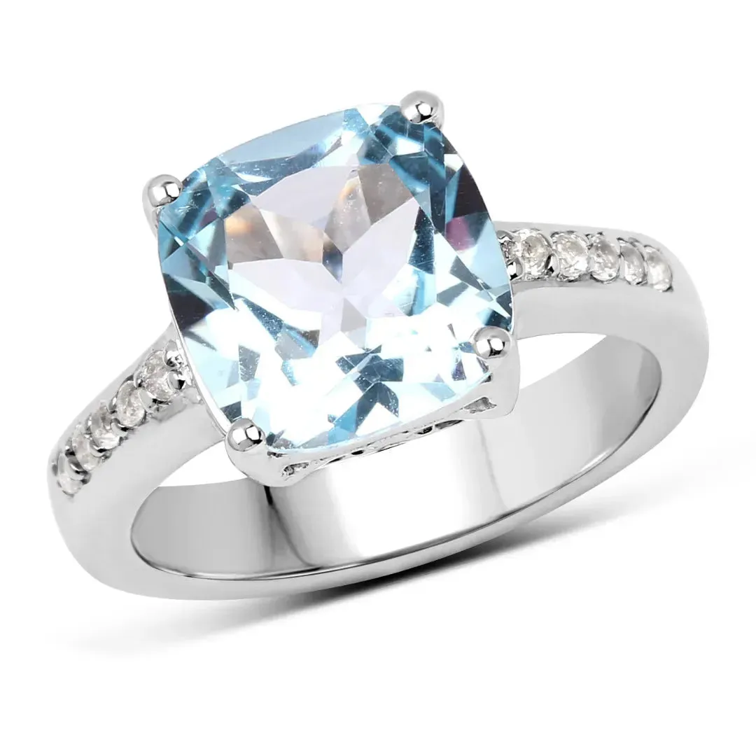 Blue Topaz Solitaire Ring with White Topaz Accents