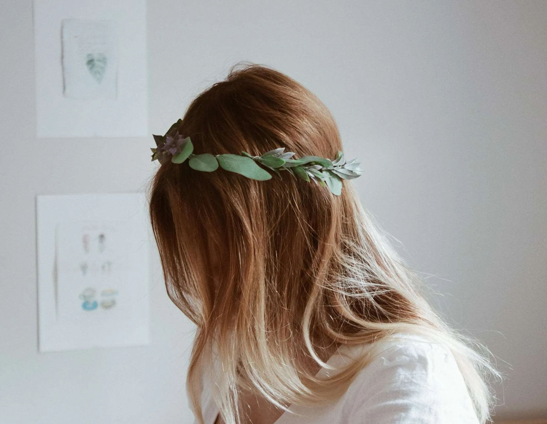 Boho Eucalptus Flower Crown, Green Flower Crown, Greenery, Eucalyptus Crown, Silver Dollar Eucalyptus, Wedding Crown, Boho Flower Crown